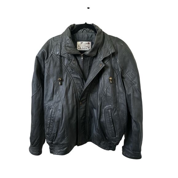 Property vintage black leather bomber jacket from the 1990s with a Size M - Picture 4 of 14